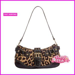 Leopard Print Shoulder Bag PU Leather Y2K Goth Punk Retro Handbag